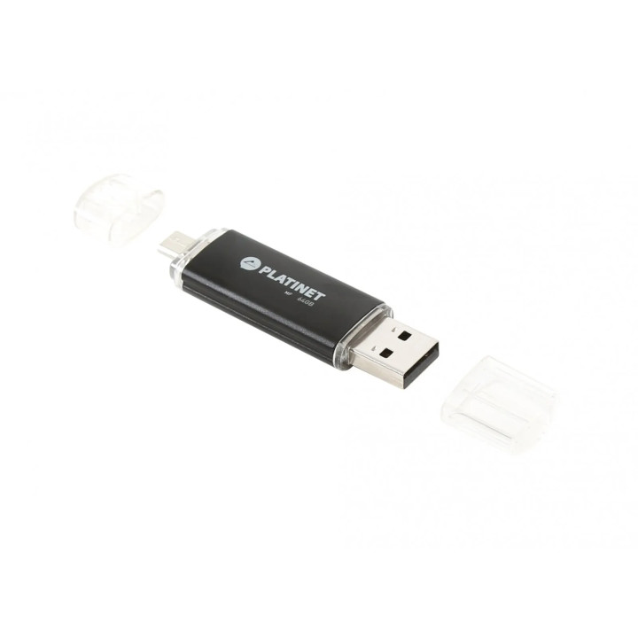 Memorie Stick USB 2.0 & microUSB 2in1 64GB PLATINET, Negru, PMFA64B