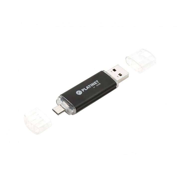 Memorie Stick USB 2.0 & microUSB 2in1 64GB PLATINET, Negru, PMFA64B