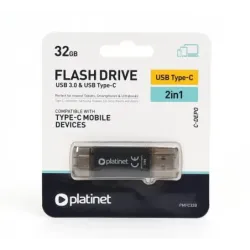 Memorie Stick USB 3.0 & Tip-C 2in1, 32GB, PLATINET PMFC32B, Negru
