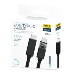 Cablu USB Tip-C la USB Tip-C PLATINET PUCC5A1B, 1M, Negru, 100W, 480Mbps, 5A