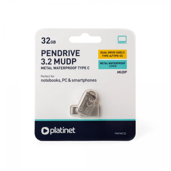 Memorie USB Pendrive 3.2 MUDP PLATINET, PMFMC32, 32GB, Gri, USB 3.2 si USB tip-C