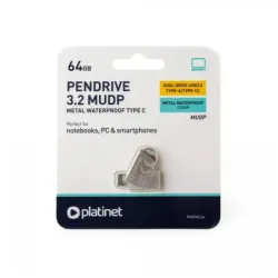 Memorie Stick USB Pendrive 3.2 MUDP PLATINET, PMFMC64, 64GB, Gri, USB 3.2 si USB tip-C