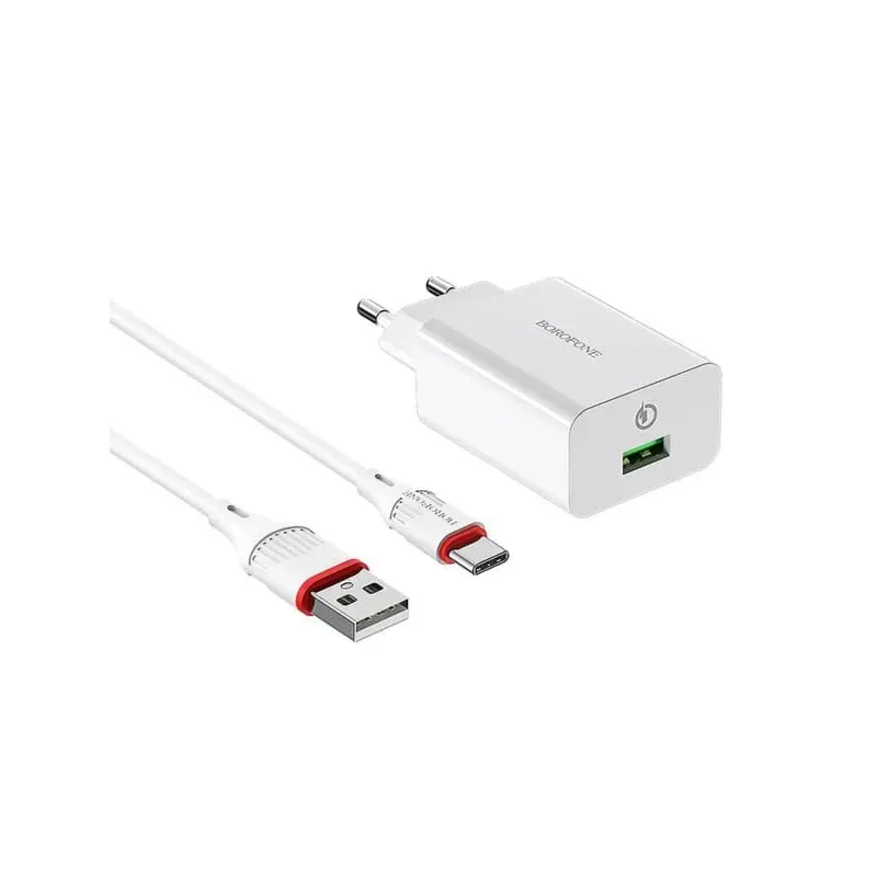 Incarcator de Perete BOROFONE BA21A, Quick Charger 3.0, Iesire USB-A 3A 18W, Alb, 1m