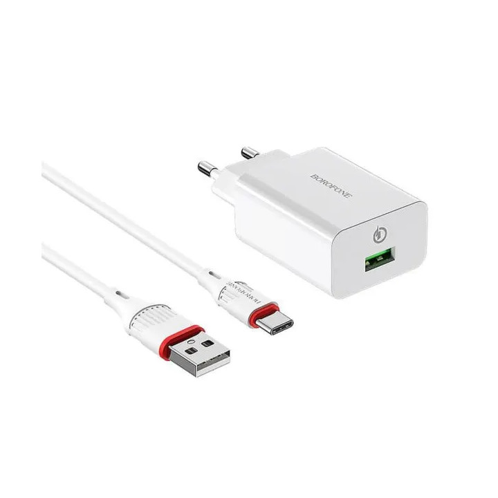 Incarcator de Perete BOROFONE BA21A, Quick Charger 3.0, Iesire USB-A 3A 18W, Alb, 1m