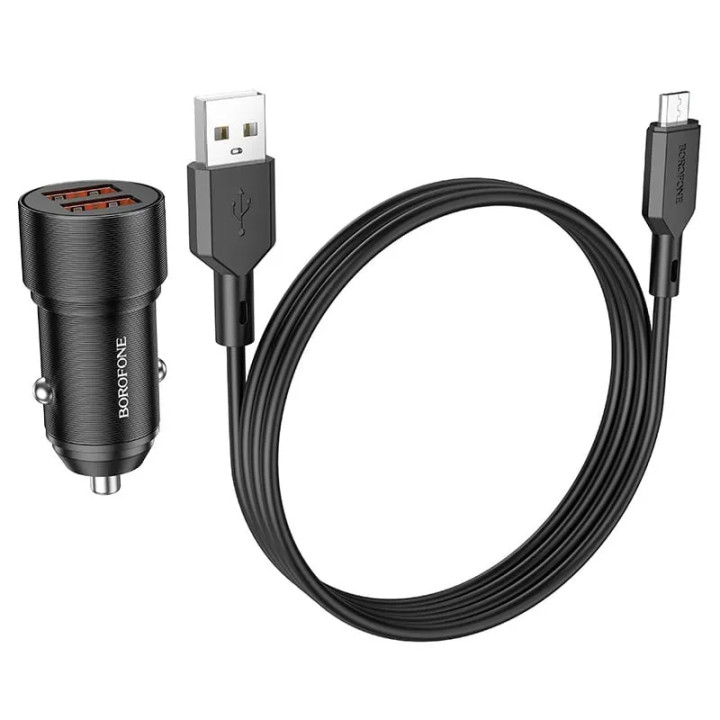 Incarcator Auto Dual Port USB-A BOROFONE BZ19, Negru, Cablu 1m inclus