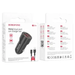 Incarcator Auto Dual Port USB-A BOROFONE BZ19, Negru, Cablu 1m inclus