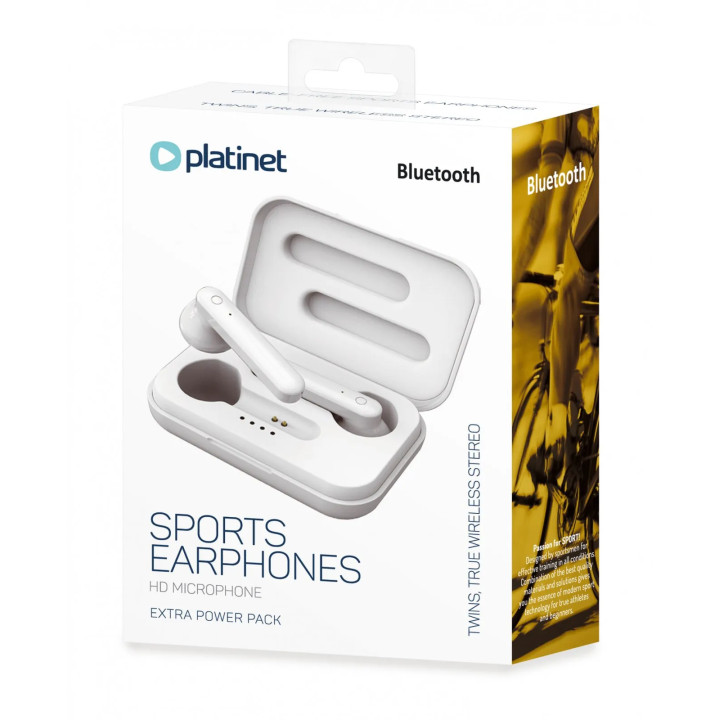Casti In-Ear Bluetooth 5.0 Sport PLATINET PM1040, Alb, cu Carcasa de Incarcare, cu Microfon HD