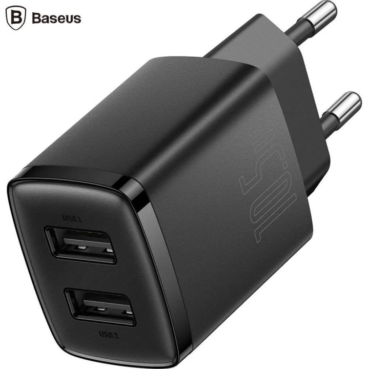Incarcator de Perete Dual USB-A BASEUS 2U Compact 10.5W Negru CCXJ010201