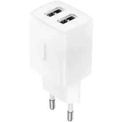 Incarcator de Perete Dual USB-A BASEUS 2U Compact 10.5W Alb CCXJ010201