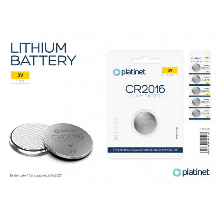Set 5 Baterii Alcaline PLATINET CR2016, PMBCR2016