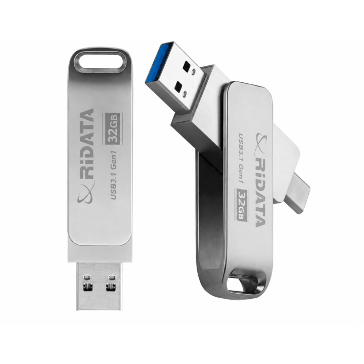 Memorie Stick USB 3.0 RIDATA, 32 GB, HT4, OTG, Gri Metalizat