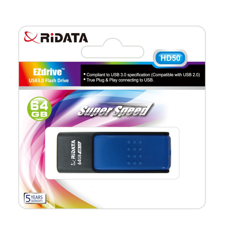 Memorie Stick USB 3.0 RIDATA, ID50, 64 GB, Negru/Albastru