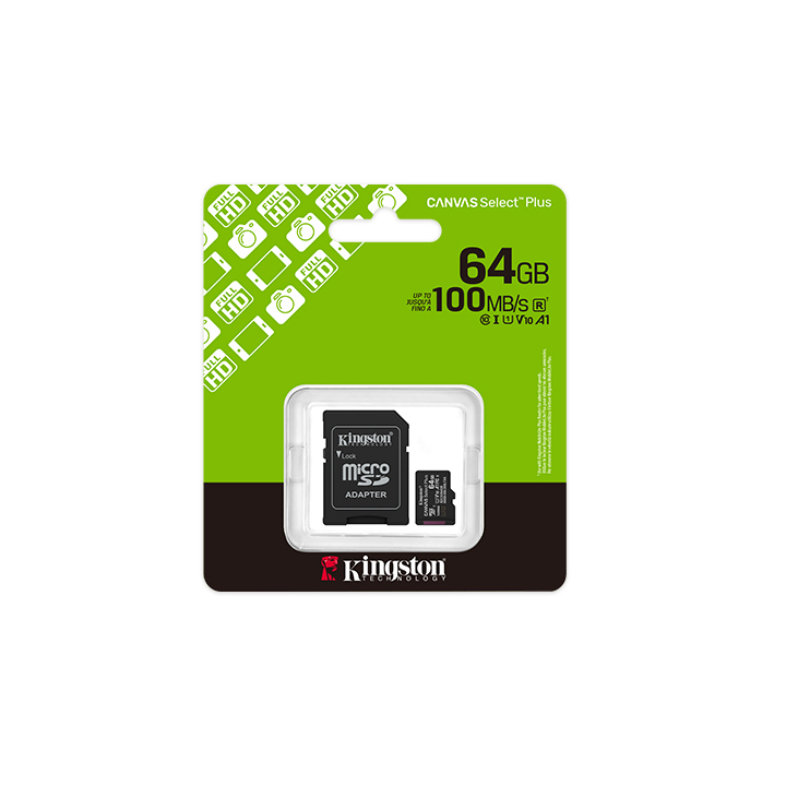 Card de Memorie Kingston 64 GB MicroSD Canvas Select Plus,  UHS-I, 100 MB/s, cu Adaptor