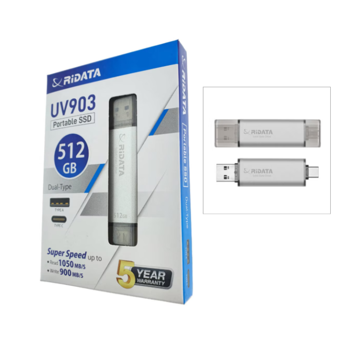 Stick SSD portabil RIDATA 512 GB, UV903 USB 3.2 Gen 2, Gri