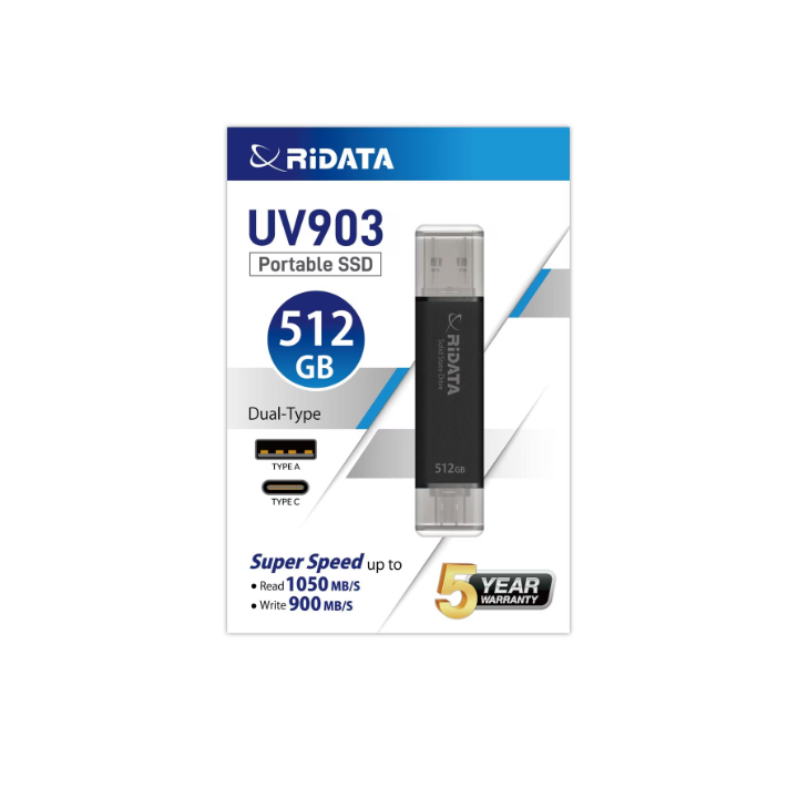 Stick SSD portabil RIDATA 512 GB, UV903 USB 3.2 Gen 2, Negru