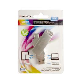 Memorie Stick USB 3.0 RIDATA, 512 GB, HT4, OTG, Gri Metalizat