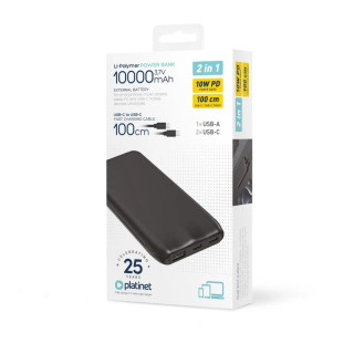 Baterie Externa Powerbank 10 000 mAh 10W PD 2x USB-C 1x USB-A negru