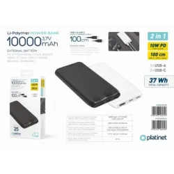 Baterie Externa Powerbank 10 000 mAh 10W PD 2x USB-C 1x USB-A Alb