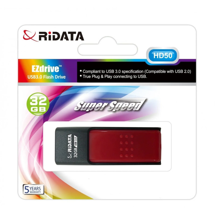 Memorie Stick USB 3.0 RIDATA, HD50 32 GB, Negru/Rosu
