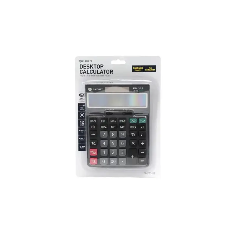 Calculator de birou Platinet PMC222TE 12 cifre max. 3 linii, functie de impozitare si energie solara