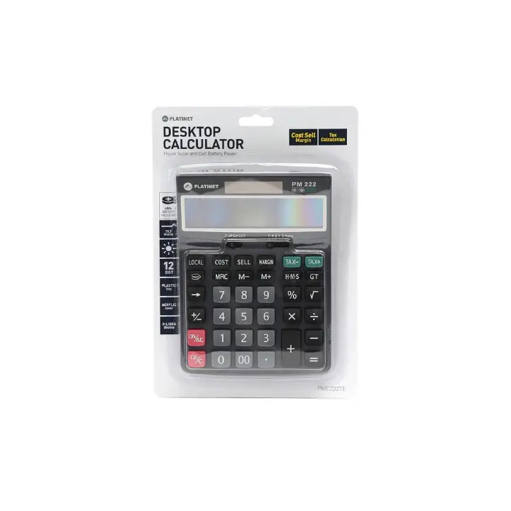 Calculator de birou Platinet PMC222TE 12 cifre max. 3 linii, functie de impozitare si energie solara