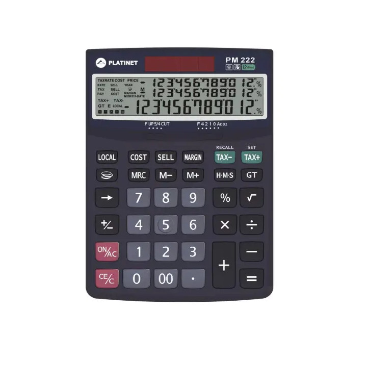 Calculator de birou Platinet PMC222TE 12 cifre max. 3 linii, functie de impozitare si energie solara