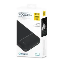 Powerbank Baterie Externa 20000mAh, 3.7V, PLATINET PMPB20W706B, Negru, USB Tip-C, USB-A, microUSB, Indicator LED