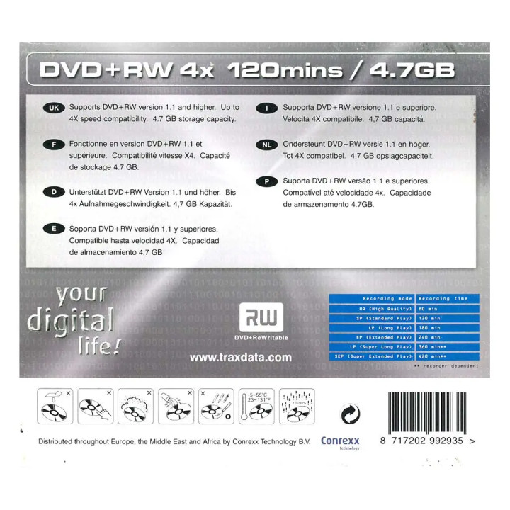 Traxdata DVD+RW 4x, 4.7GB, Set 5 Discuri