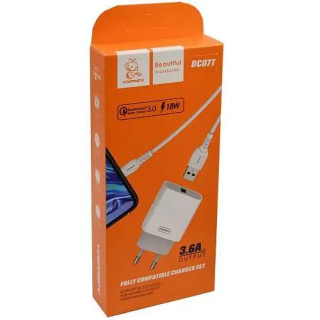 Incarcator Vdenmenv DC07T USB-A cu cablu Type-C, incarcare rapida QC3.0 – Alb