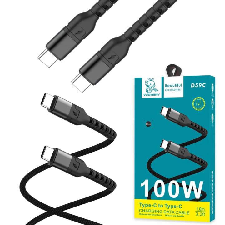 VDenmenv D59C-B Cablu USB-C la USB-C, 1 metru, 100W
