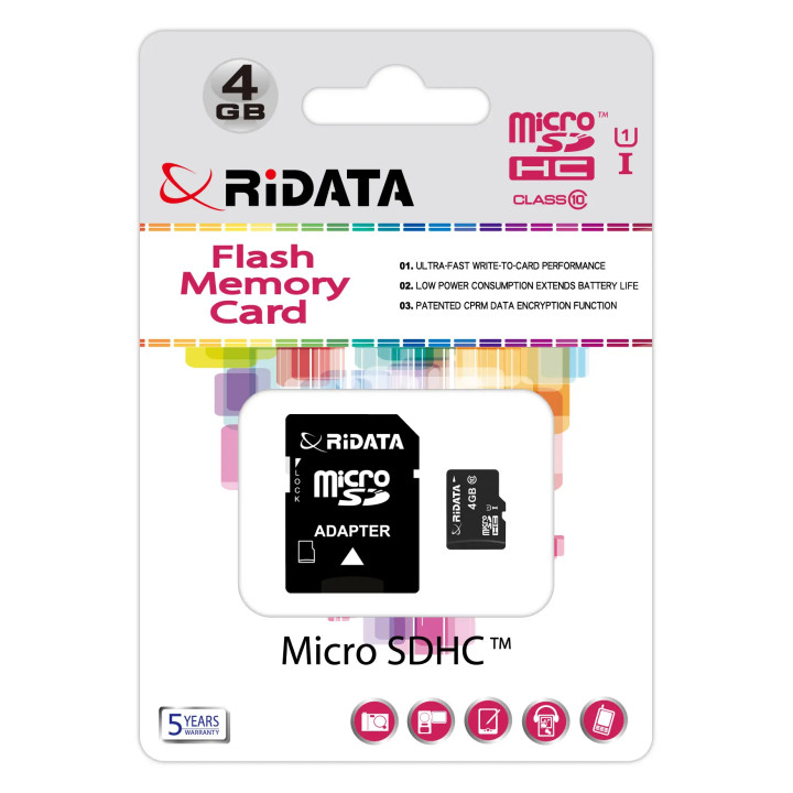 Card de Memorie RIDATA MicroSDHC Gaming, 4 GB, cu Adaptor