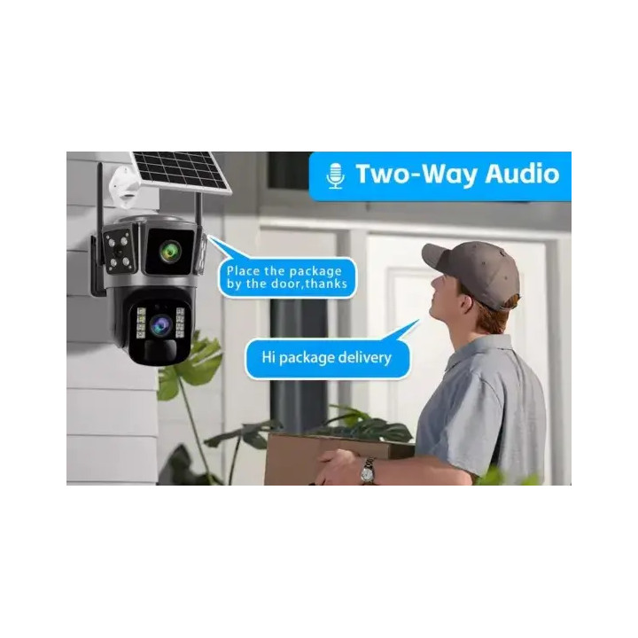 Camera Supraveghere Tripla cu Panou Sola 6MP, UltraHD, Rotativa 360, Wifi/4G, Panou Solar, Night Vision, Detectie Umana