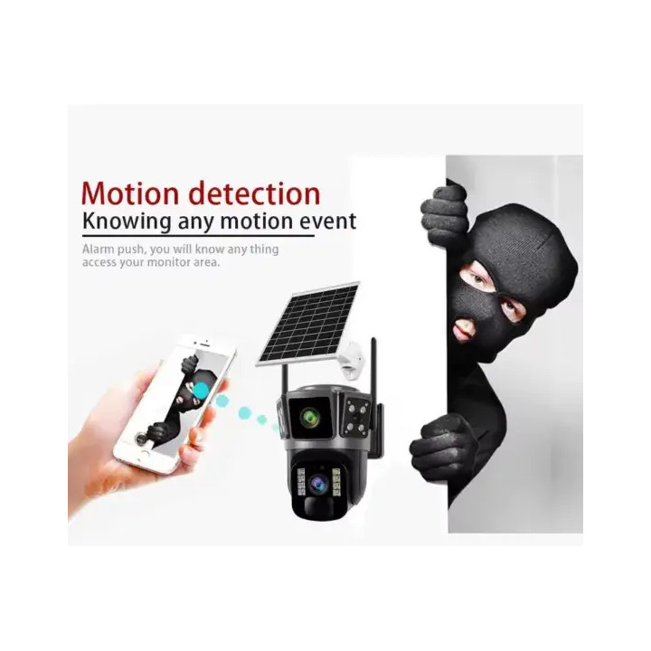 Camera Supraveghere Tripla cu Panou Sola 6MP, UltraHD, Rotativa 360, Wifi/4G, Panou Solar, Night Vision, Detectie Umana