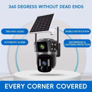 Camera Supraveghere Tripla cu Panou Sola 6MP, UltraHD, Rotativa 360, Wifi/4G, Panou Solar, Night Vision, Detectie Umana