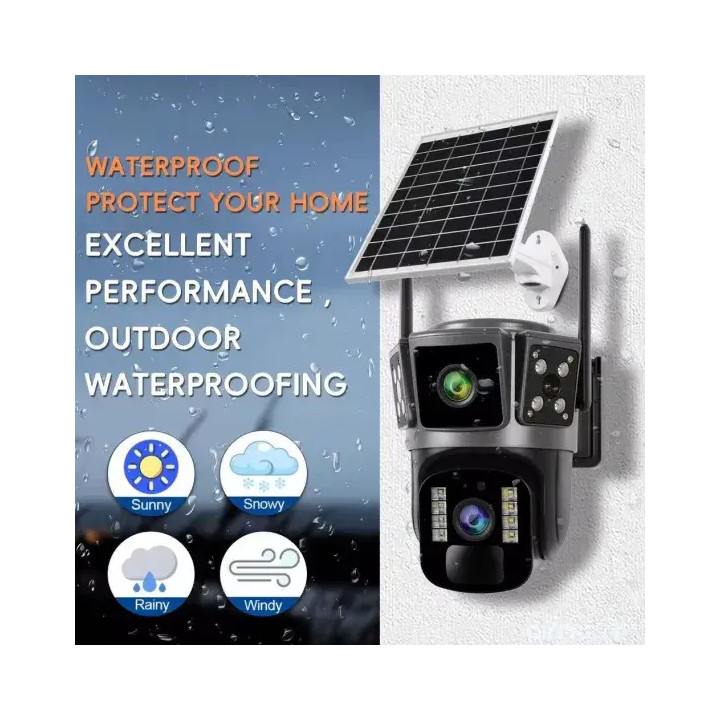 Camera Supraveghere Tripla cu Panou Sola 6MP, UltraHD, Rotativa 360, Wifi/4G, Panou Solar, Night Vision, Detectie Umana