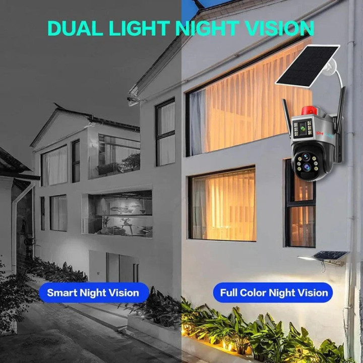 Camera de Supraveghere Solara 4G, 2 lentile, 360, Rezolutie 2K Ultra HD + CARD MICRO SD 64GB CADOU