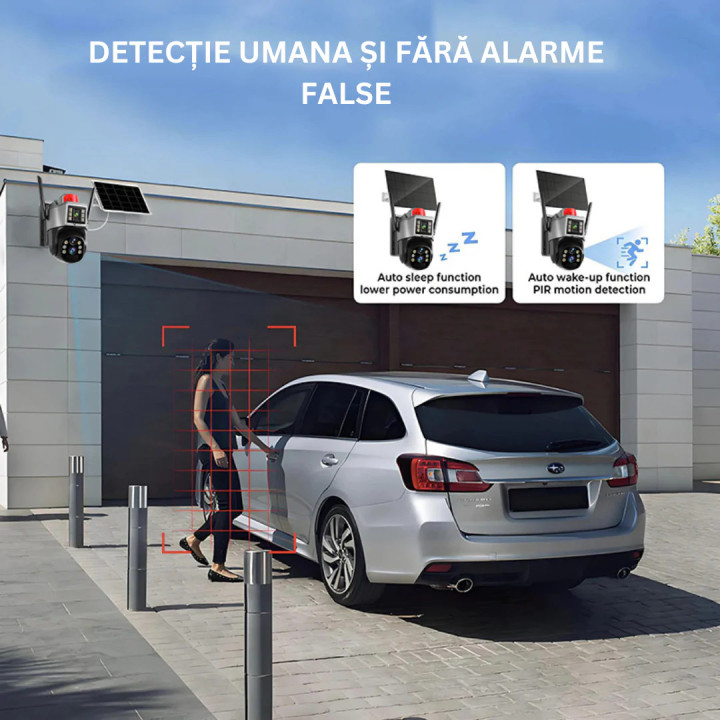 Camera de Supraveghere Solara 4G, 2 lentile, 360, Rezolutie 2K Ultra HD + CARD MICRO SD 64GB CADOU