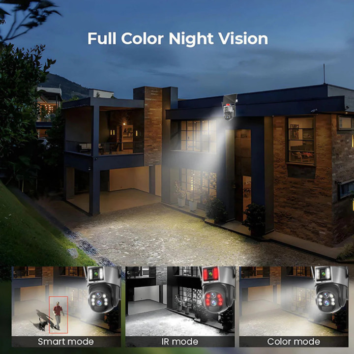 Camera de Supraveghere Solara 4G, 2 lentile, 360, Rezolutie 2K Ultra HD + CARD MICRO SD 64GB CADOU