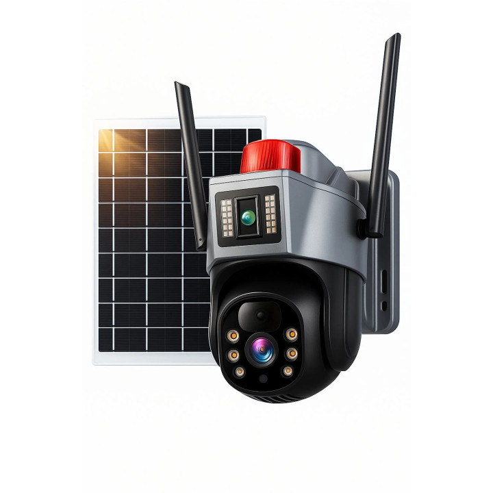 Camera de Supraveghere Solara 4G, 2 lentile, 360, Rezolutie 2K Ultra HD + CARD MICRO SD 64GB CADOU