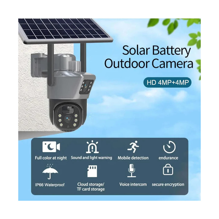 Camera Supraveghere Solara 4G, 8MP Ultra HD 4K, Lentile Duble, Senzor Miscare AI + CARD MICRO SD 64GB CADOU