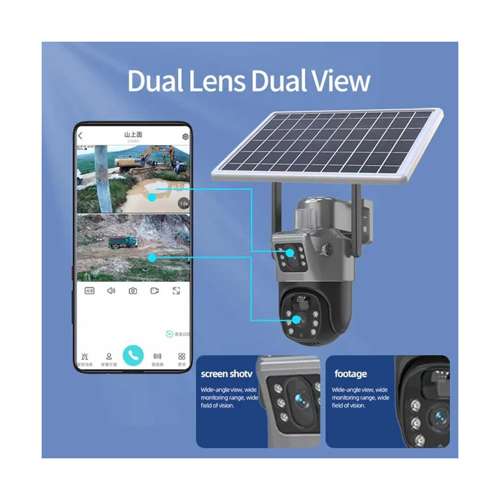 Camera Supraveghere Solara 4G, 8MP Ultra HD 4K, Lentile Duble, Senzor Miscare AI + CARD MICRO SD 64GB CADOU