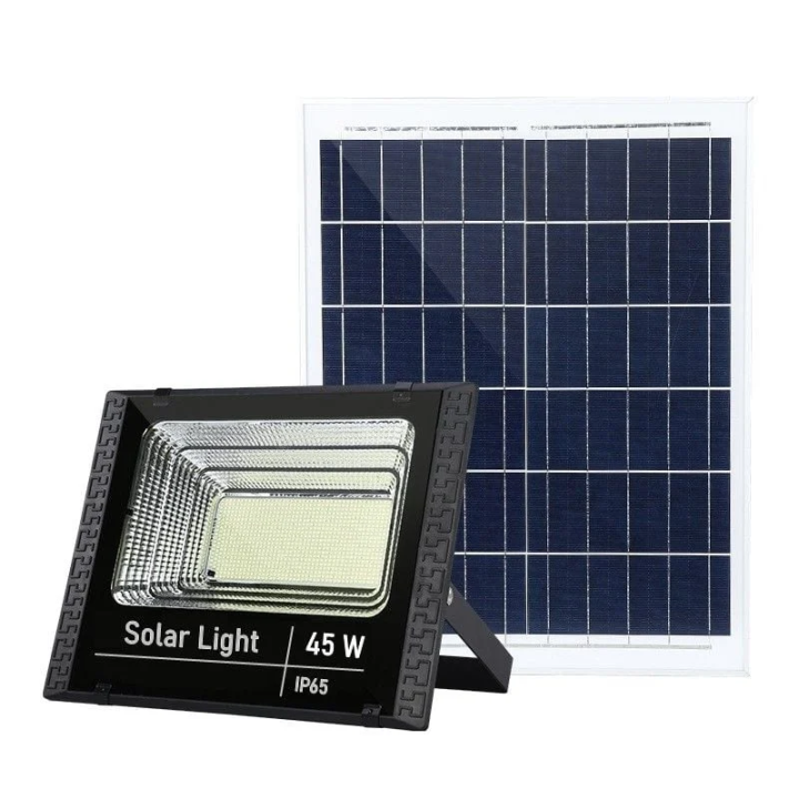 Lampa proiector LED SMD 45W IP65 cu incarcare solara, panou solar, cu telecomanda, suport prindere IP65