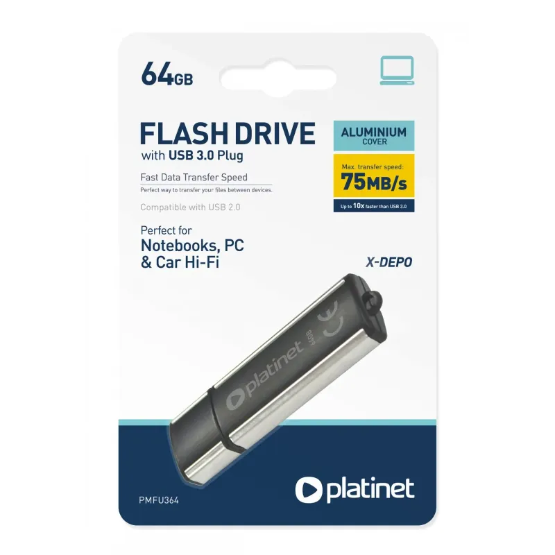 Memorie Stick USB 3.2 Gen 1 PLATINET, Negru, 64GB, PMFU364, cu capac Memorie Stick USB 3.2 Gen 1 PLATINET, Negru, 64GB, PMFU364, cu capac